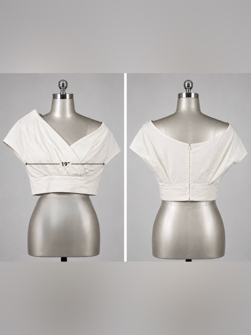 ASOS White Asymmetrical Cropped Faux Wrap Shirt 12 Pleated Puff Flutter Cottage